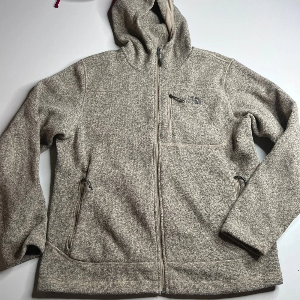 The North Face Gordon Lyons Full Zip Hoodie Mens Large Tan Heather Fleece Jacket